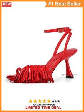 Faux Leather Fringe Toe Ring Heeled Sandals Square Toe Ankle Strap Party Prom